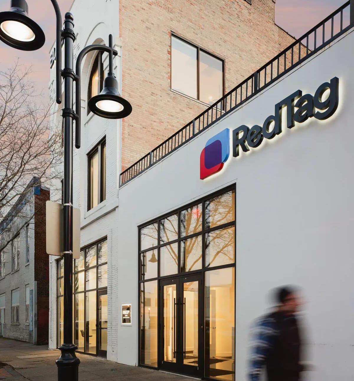 The RedTag storefront on East Main Street at dusk
